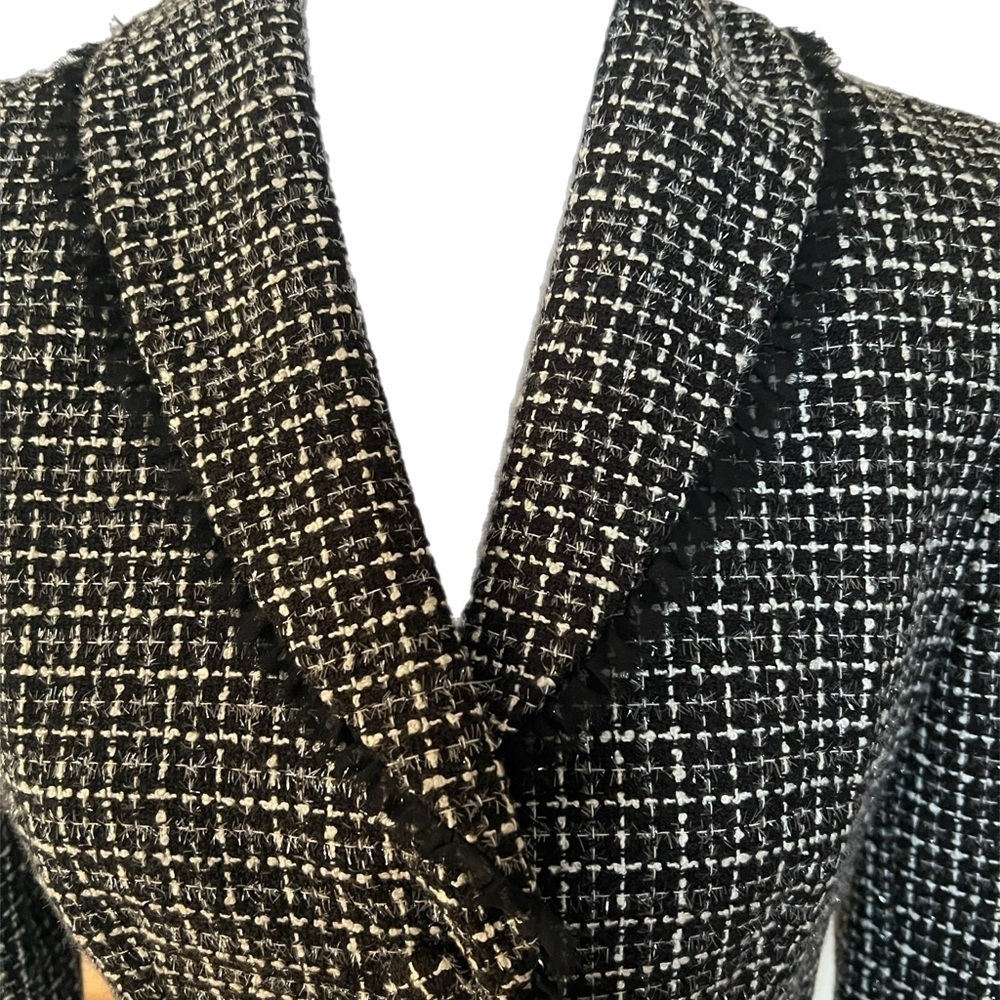 Laundry By Shelli Segal Womens Blazer Size 6 Black/white Tweed Fringe Shimmer - Picture 3 of 7